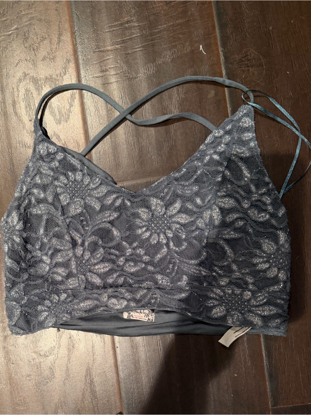 Free People Floral Lace Bandeau in Slate Blue
